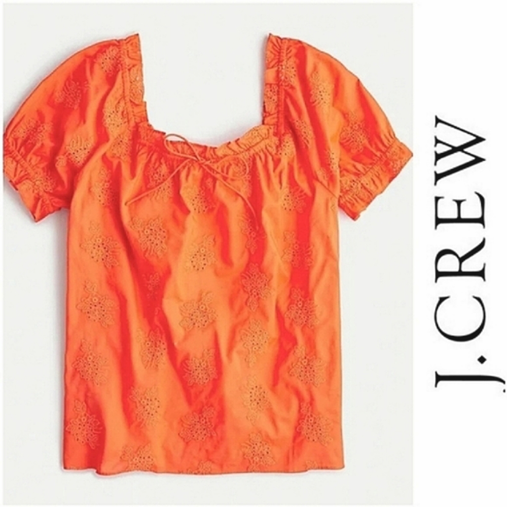 J.Crew Square Neck Embroidered Eyelet Top
